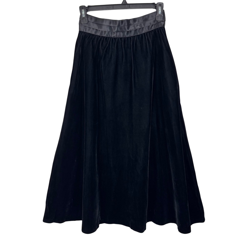 Vintage 80s Gunne Sax Jessica McClintock Black‎ Velvet Midi Skirt Goth Witchy XS